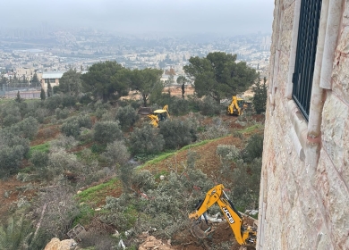 الاحتلال يجرف أراضي ويقتلع أشجارا ويعتقل مواطنين في بيت صفافا جنوب القدس