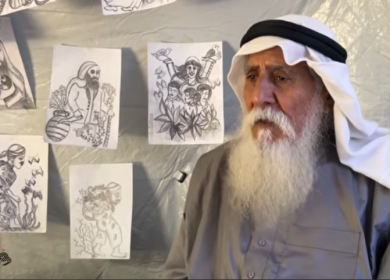 المسن زملط يوثق بريشته معاناة الحرب في غزة