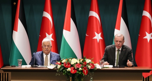 جانب من المؤتمر الصحفي المشترك للرئيس محمود عباس ونظيره التركي رجب طيب أردوغان في العاصمة التركية أنقرة